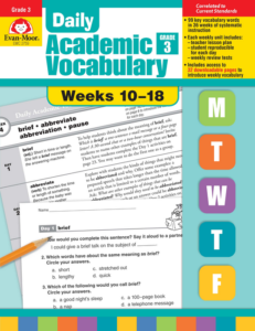 daily academic vocabulary, grade 3, weeks 10–18