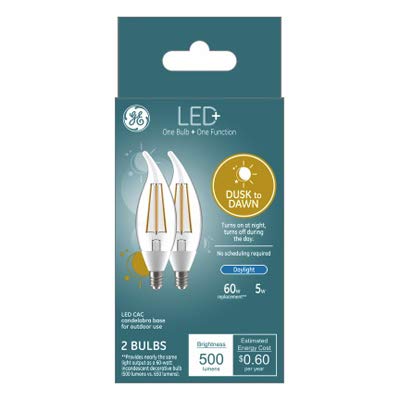 GE Lighting 93121491 LED+ Light Bulbs, Daylight, Dusk-to-Dawn, Candelabra Base, 5-Watts, 2-Pk. - Quantity 4