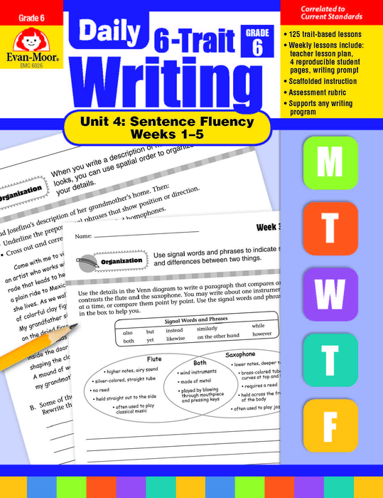 Daily 6 Trait Writing BUNDLE, Grade 6, Unit 4 SENTENCE FLUENCY, Weeks 1-5