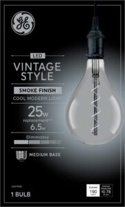 ge vintage style led light bulb, 25 watt, smoke finish, ps52 large bulb (1 pack)