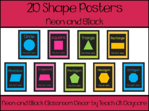 printable neon and black 2-d shapes posters