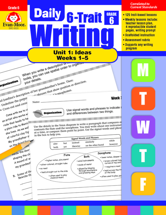 Daily 6 Trait Writing BUNDLE, Grade 6, Unit 1 IDEAS, Weeks 1-5