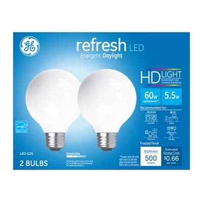 GE Lighting 31709 LED Refresh Globe Light Bulbs, Daylight, 500 Lumens, 5.5-Watts, 2-Pk. - Quantity 44