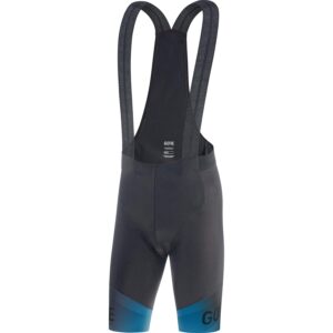 gore wear men's force fade bib shorts, black/sphere blue, medium