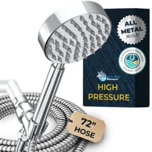 hammerhead showers® all metal low flow handheld shower head with hose and brass holder - chrome – water saving 1.75 gpm detachable shower head - adjustable shower wand bracket & 6ft hose