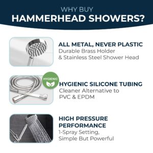 HammerHead Showers® ALL METAL LOW FLOW Handheld Shower Head with Hose and Brass Holder - CHROME – Water Saving 1.75 GPM Detachable Shower Head - Adjustable Shower Wand Bracket & 6ft Hose