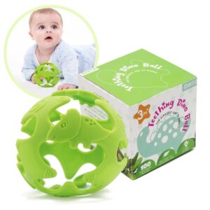 onta baby teething toys easy to hold dinosaur teether ball food grade silicone lightweight, flexible and durable infant pacifier soothe gums and stimulate tactile sense best baby gift