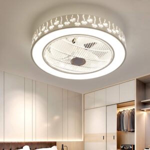 tfcfl 22 inch ceiling fan with light, modern invisible acrylic lighting fan with remote control semi flush mount bladeless fan chandelier for restaurant bedroom living room (white)