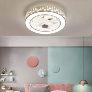 TFCFL 22 Inch Ceiling Fan with Light, Modern Invisible Acrylic Lighting Fan with Remote Control Semi Flush Mount Bladeless Fan Chandelier for Restaurant Bedroom Living Room (White)