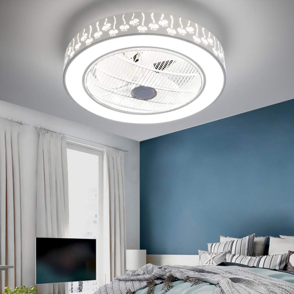 TFCFL 22 Inch Ceiling Fan with Light, Modern Invisible Acrylic Lighting Fan with Remote Control Semi Flush Mount Bladeless Fan Chandelier for Restaurant Bedroom Living Room (White)