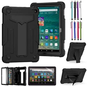 epicgadget case for amazon fire hd 8 / fire hd 8 plus (12th generation, 2022 released) - heavy duty hybrid protection cover case with kickstand + 1 screen protector and 1 stylus (black/black)
