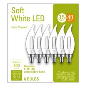 ge lighting 93116149 led deco light bulb, soft white, candelabra base, 4-watts, 6-pk. - quantity 1