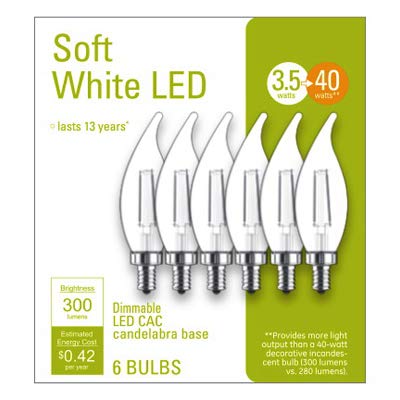 GE Lighting 93116149 LED Deco Light Bulb, Soft White, Candelabra Base, 4-Watts, 6-Pk. - Quantity 1