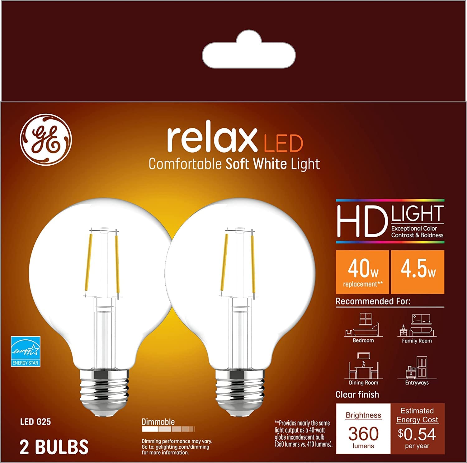 GE Lighting 31536 LED Light Bulbs, G25, Clear Soft White, 350 Lumens, 4.5-Watts, 2-Pk. - Quantity 44