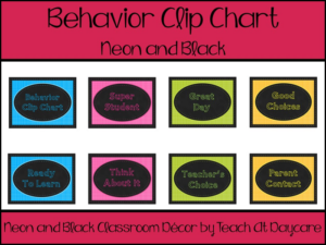 printable neon and black behavior clip chart