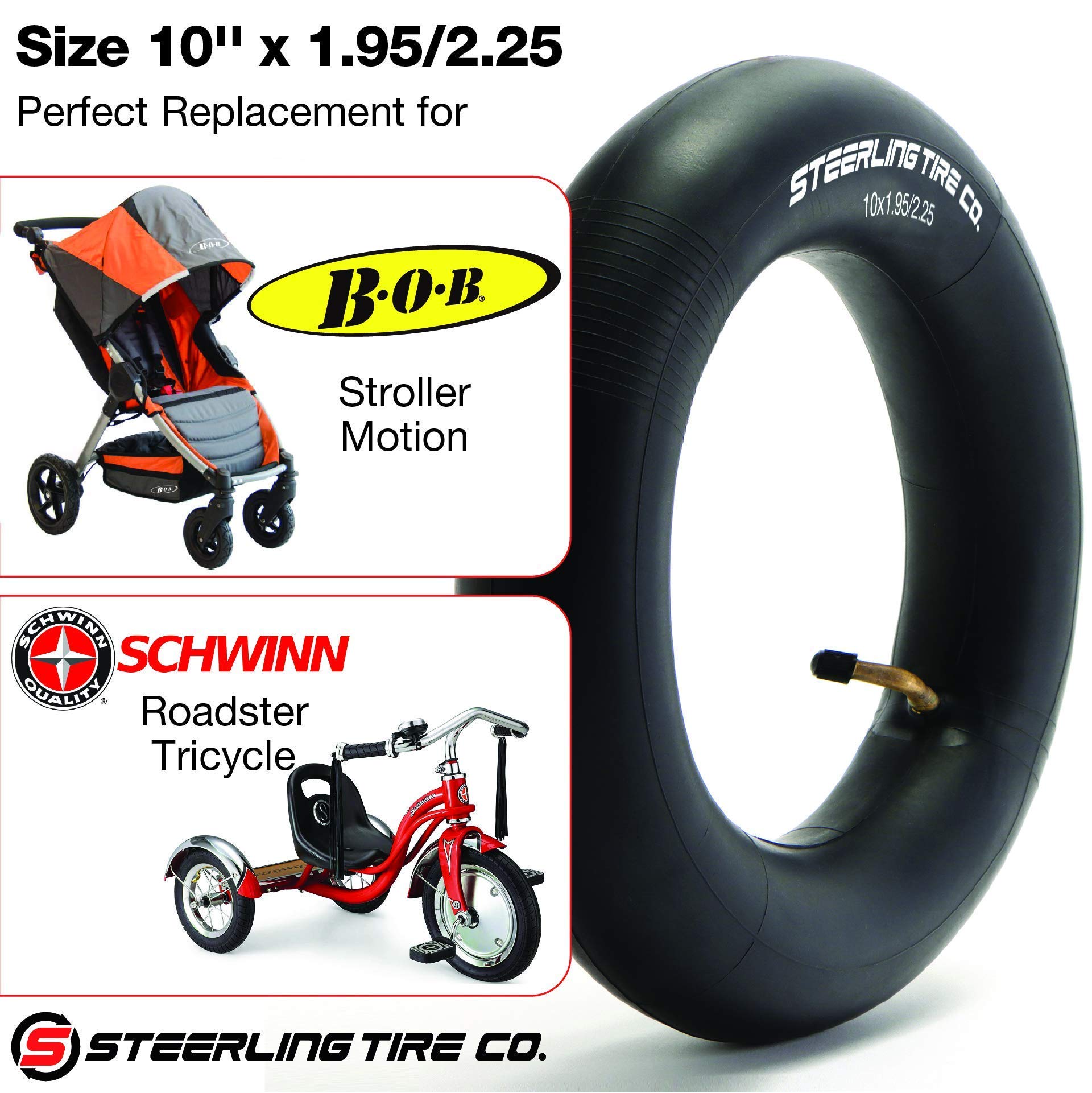 [2-Pack] 10x2 Heavy Duty Thorn Resistant 10" x 1.95/2.25 Inner Tire Tube for Bike Schwinn Trike Roadster, Tricycle, BoB Revolution Motion & More - Steerling Tire Co.