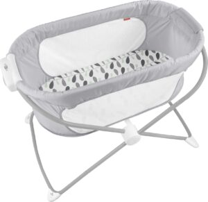 fisher-price baby crib soothing view bassinet portable cradle with mesh sides and slim fold for travel, climbing leaves