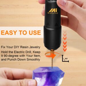 Electric Resin Drill Set, Midvalley Pin Vise Electrical Mini Drill Kit with 10Pcs Twist Drill Bits (0.8-1.2 mm), for Epoxy Resin Craft, DIY Jewelry,Keychains Making, Plastic, Wood, Polymer