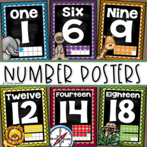 number posters 0-20 ten frames jungle safari theme