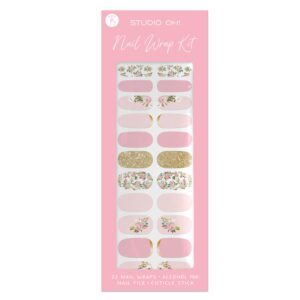studio oh! mani nail wrap kit - 22 nail wraps & stickers in various designs & colors with application tools - easy to apply - lasts up to a month without chipping or peeling - bella flora