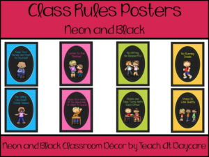 printable neon and black class rules posters