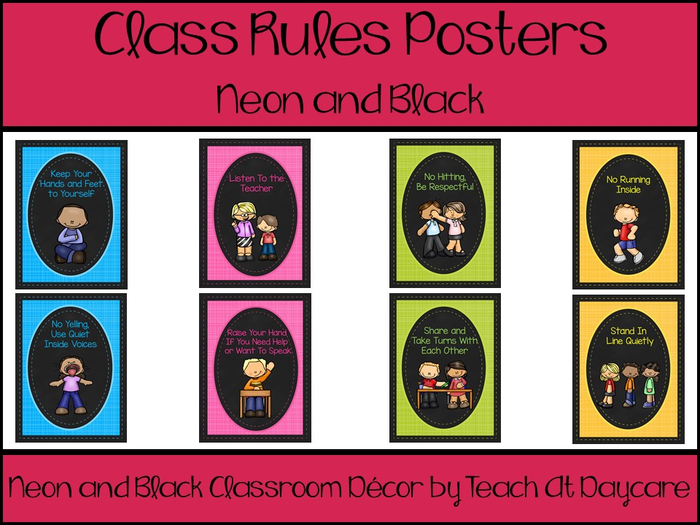 Printable Neon and Black Class Rules Posters