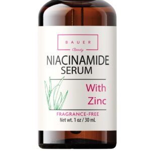 bauer beauty niacinamide serum 5% with zinc pore minimizer acne scar & anti aging, brightening dark spot, reducing oil and repair skin serum-dermatologist tested