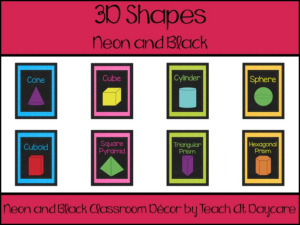 printable neon and black 3-d shapes posters