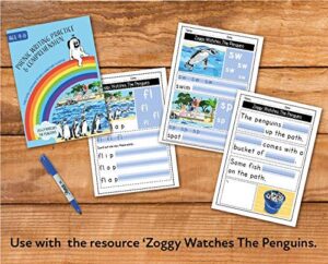 writing and comprehension practice: zoggy watches the penguins (4-8 years)