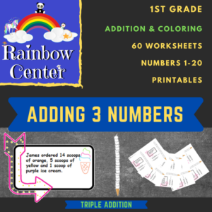 adding 3 whole numbers - 60 worksheets & coloring activities using numbers 1-20 - operations and algebraic thinking