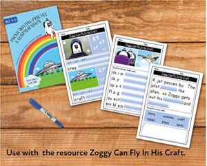 writing and comprehension practice: zoggy can fly in his craft (4-8 years)