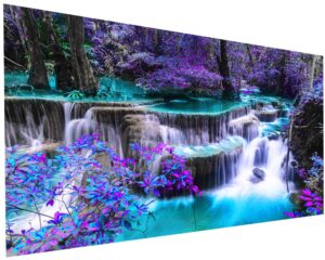 yalkin 5d diamond painting kits for adults diy large waterfall full round drill (35.5 x 15.7 inch) pictures arts paint kits diamond painting kits for home wall decor