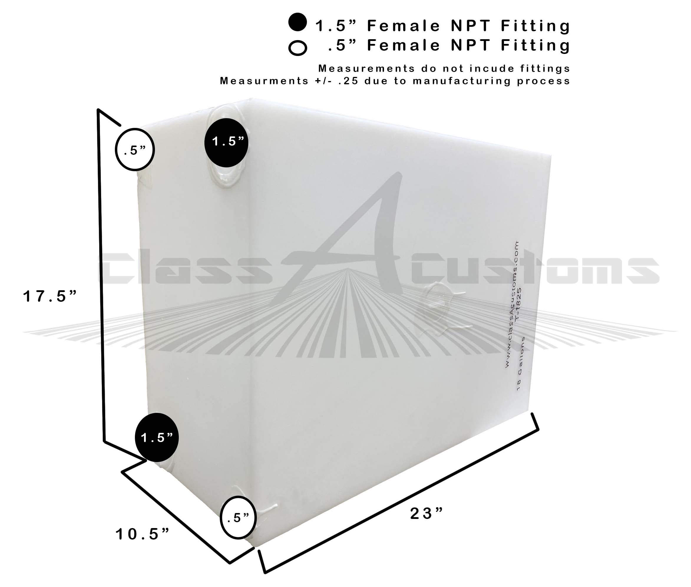 Class A Customs | 18 Gallon RV Concession Fresh and Gray Water Tank & Plumbing Kit | T-1800-BPK