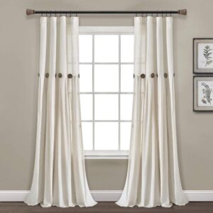 lush decor linen button window curtain panel, single, 40" w x 84" l, off white - country curtains - rustic decor - color block modern farmhouse curtains for living room, bedroom & dining room