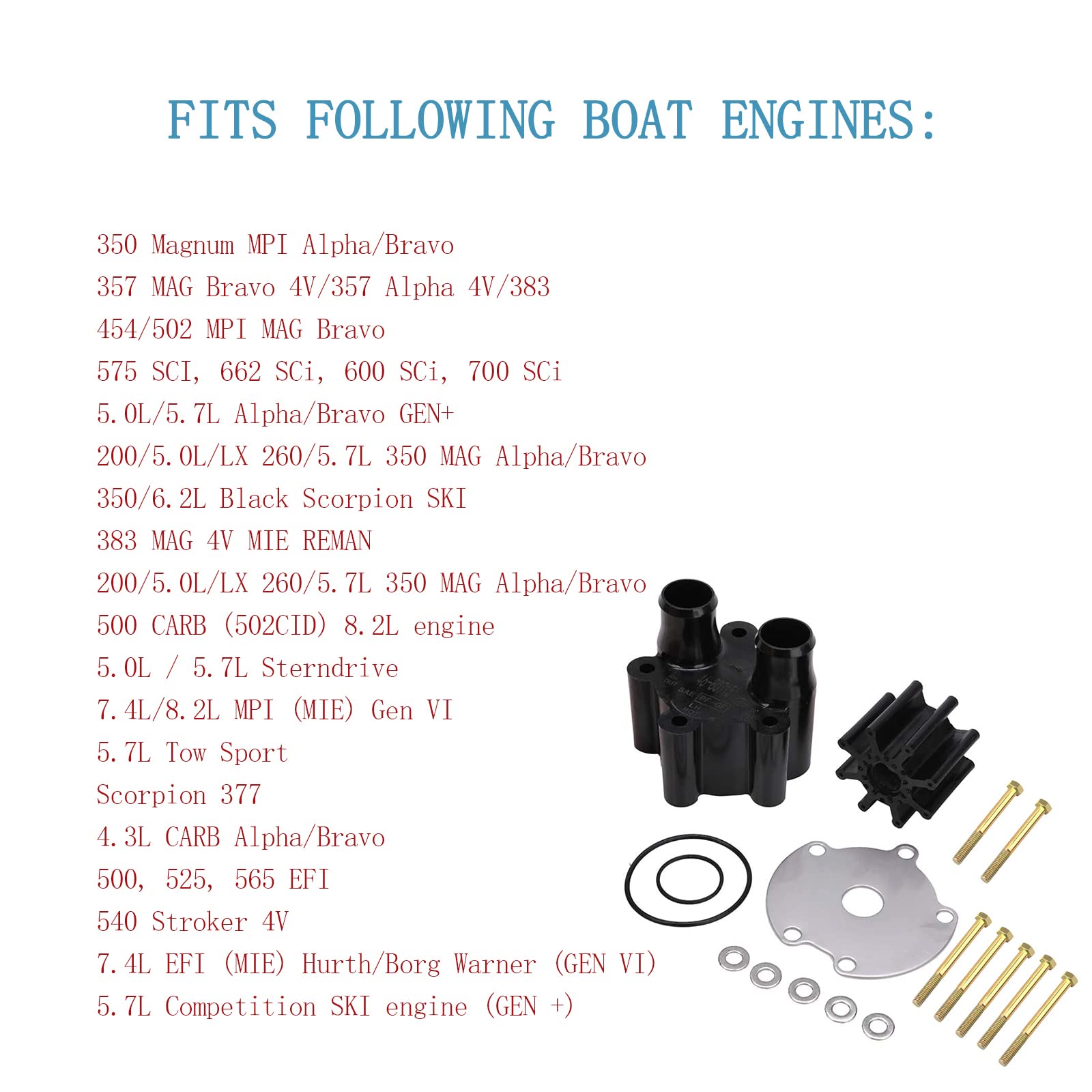 Water Pump Housing and Impeller Repair Kit Replacement for Mercruiser Alpha Bravo Engines Water Pump - Replace Sierra 18-3150, Quicksilver 807151A14, Mercury 46-807151A14, 46-807151A7