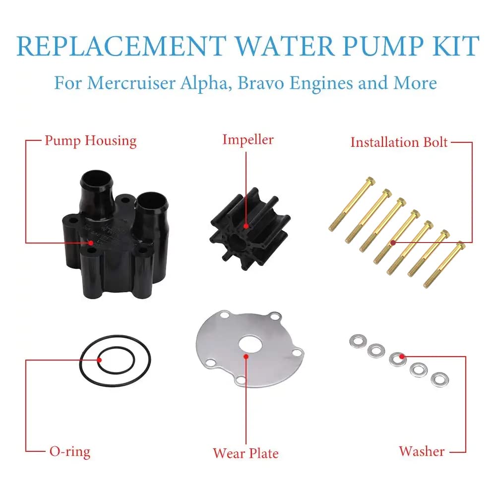 Water Pump Housing and Impeller Repair Kit Replacement for Mercruiser Alpha Bravo Engines Water Pump - Replace Sierra 18-3150, Quicksilver 807151A14, Mercury 46-807151A14, 46-807151A7