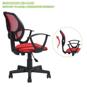 Geniqua Red Mesh Office Chair Ergonomic Back Support Mid-Back Home Computer Chair Swivel Adjustable Task Chair, for Home Office