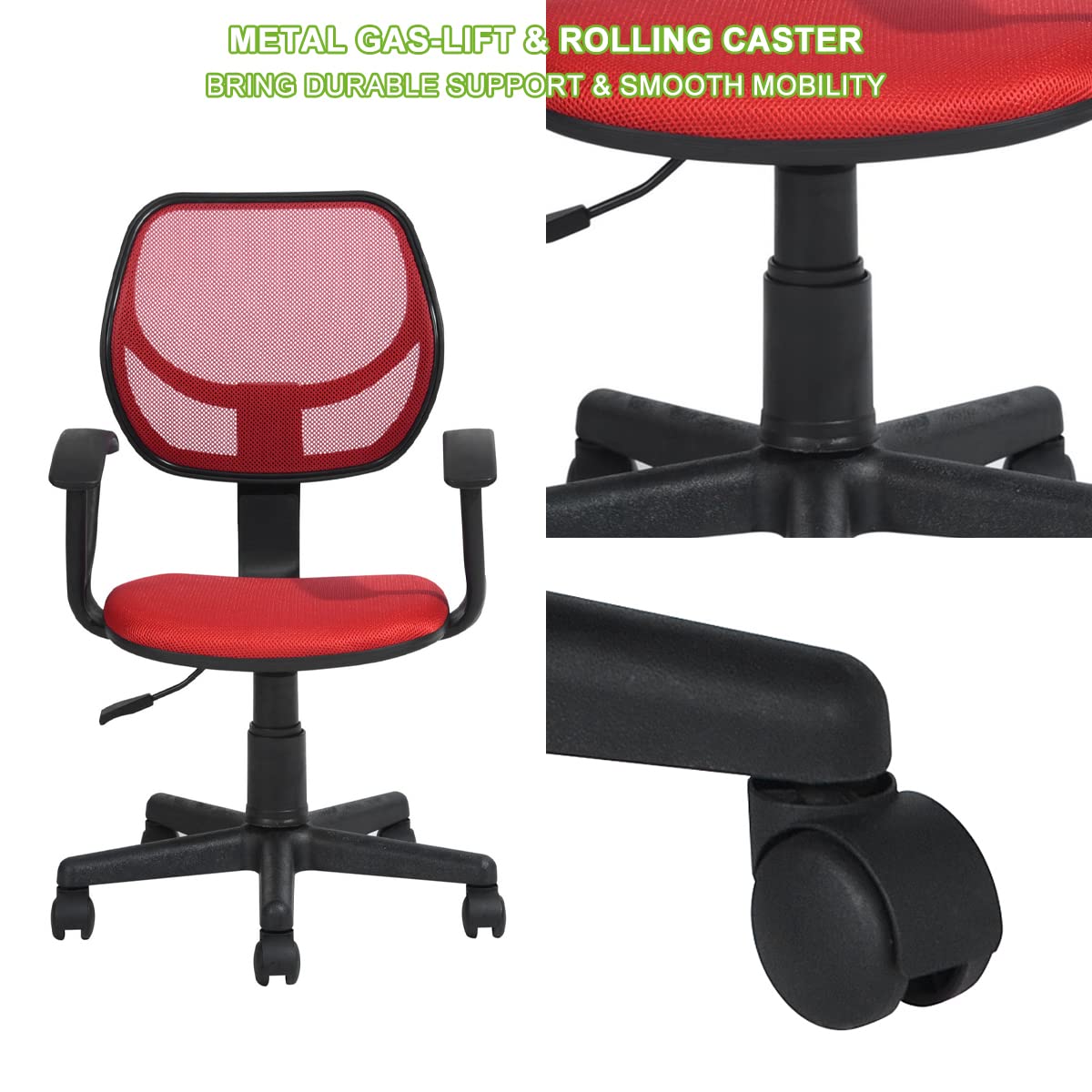 Geniqua Red Mesh Office Chair Ergonomic Back Support Mid-Back Home Computer Chair Swivel Adjustable Task Chair, for Home Office