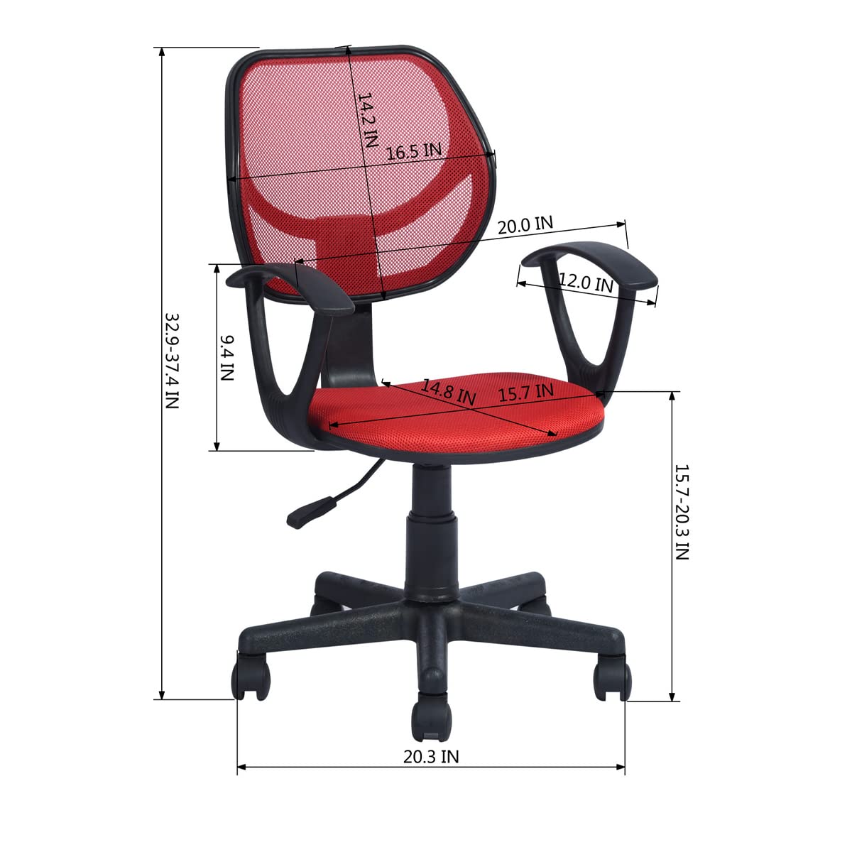 Geniqua Red Mesh Office Chair Ergonomic Back Support Mid-Back Home Computer Chair Swivel Adjustable Task Chair, for Home Office