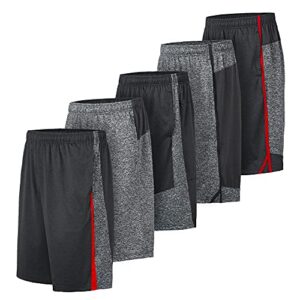 5 pack: men's dry-fit sweat resistant active athletic performance shorts