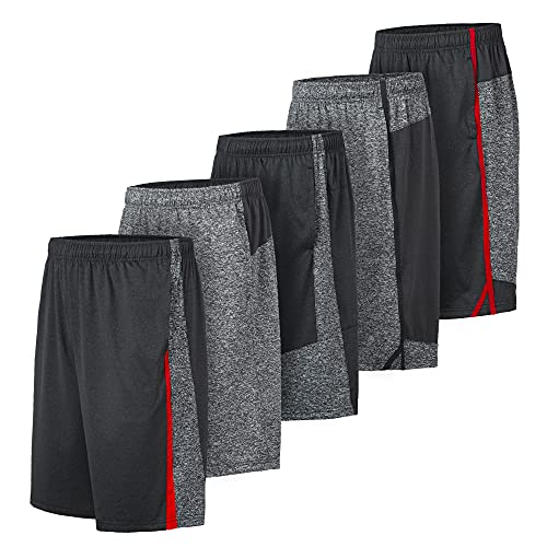 5 Pack: Men's Dry-Fit Sweat Resistant Active Athletic Performance Shorts