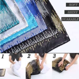 Juya Delight Sequin Throw Pillowcases Teal and Silver Sparkle Pillow Cushion Covers for Couch Sofa Home Decor,18x18 inches, Set of 2