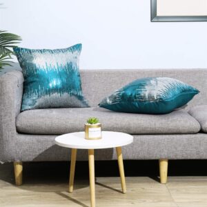 Juya Delight Sequin Throw Pillowcases Teal and Silver Sparkle Pillow Cushion Covers for Couch Sofa Home Decor,18x18 inches, Set of 2