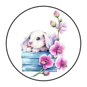 without brand set of 48 envelope seals labels cute bunny rabbit 1.2" round