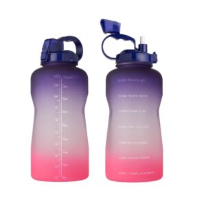 yiren large 1 gallon water bottle with time marker motivational & straw, leakproof tritan bpa free for fitness, gym, outdoor sports and work (purple to pink)