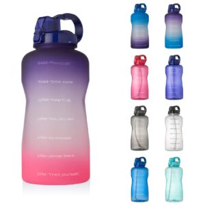 YIREN Large 1 Gallon Water Bottle with Time Marker Motivational & Straw, Leakproof Tritan BPA Free for Fitness, Gym, Outdoor Sports and Work (Purple to Pink)