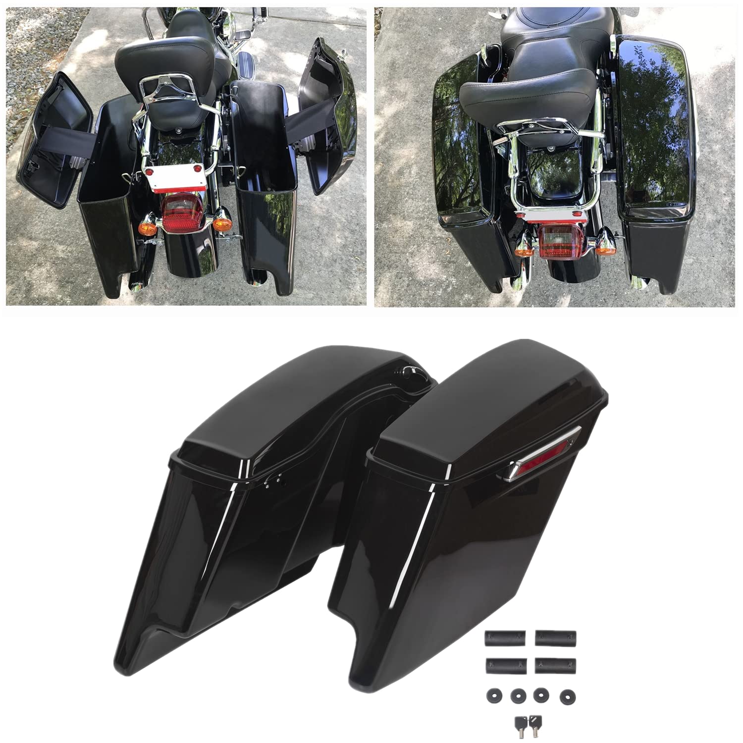 KUAFU 5'' Stretched Extended Saddlebags Compatible with 1993-2013 Harley Davidson Touring Road King Road Glide Street Glide Electra Glide Ultra Classic Hard Saddle Bags W/Lid & Latch Key