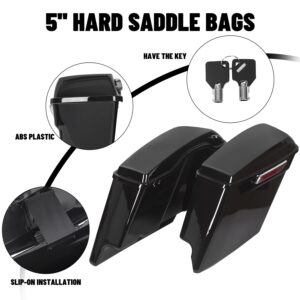 KUAFU 5'' Stretched Extended Saddlebags Compatible with 1993-2013 Harley Davidson Touring Road King Road Glide Street Glide Electra Glide Ultra Classic Hard Saddle Bags W/Lid & Latch Key