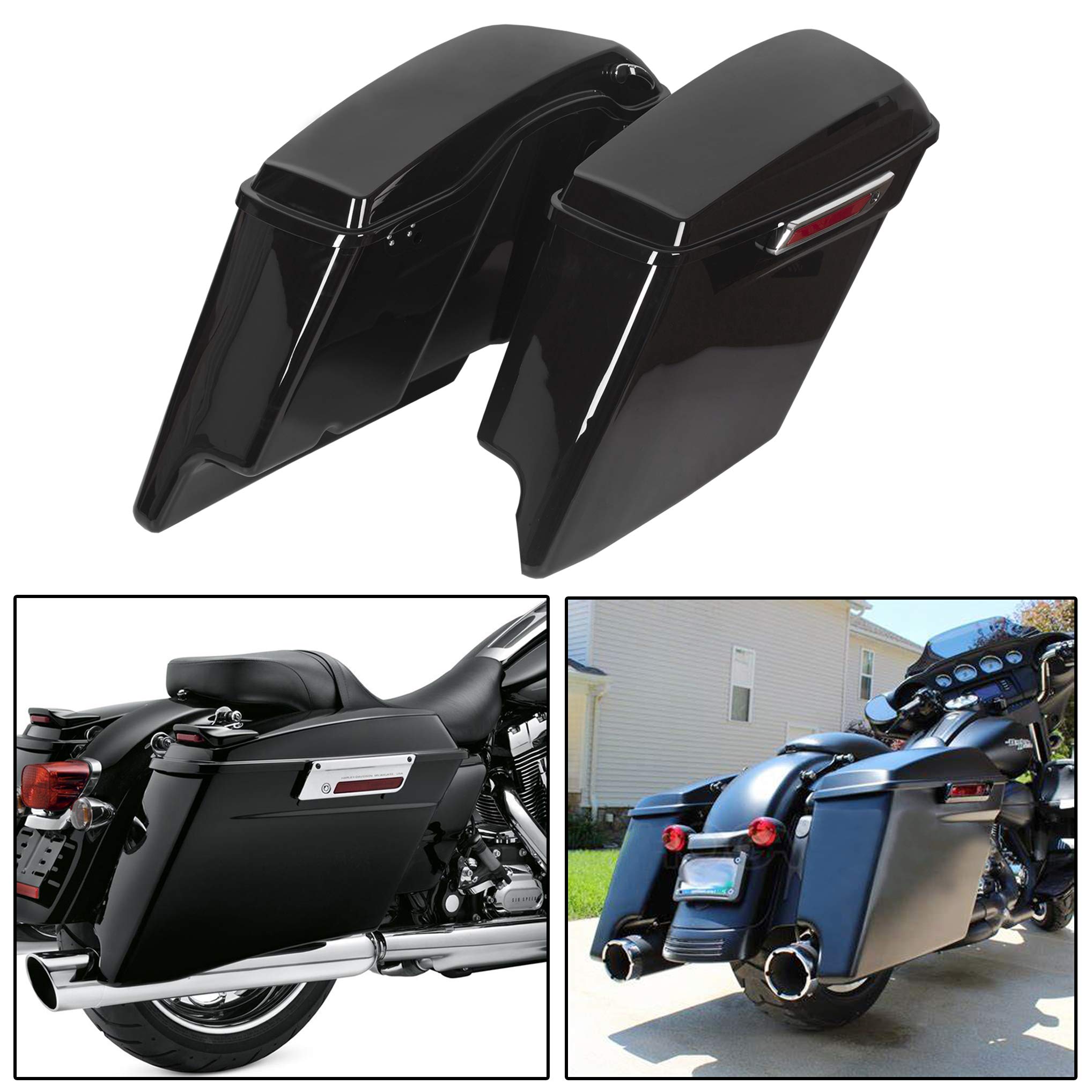 KUAFU 5'' Stretched Extended Saddlebags Compatible with 1993-2013 Harley Davidson Touring Road King Road Glide Street Glide Electra Glide Ultra Classic Hard Saddle Bags W/Lid & Latch Key