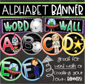 word wall headers alphabet posters outer space theme